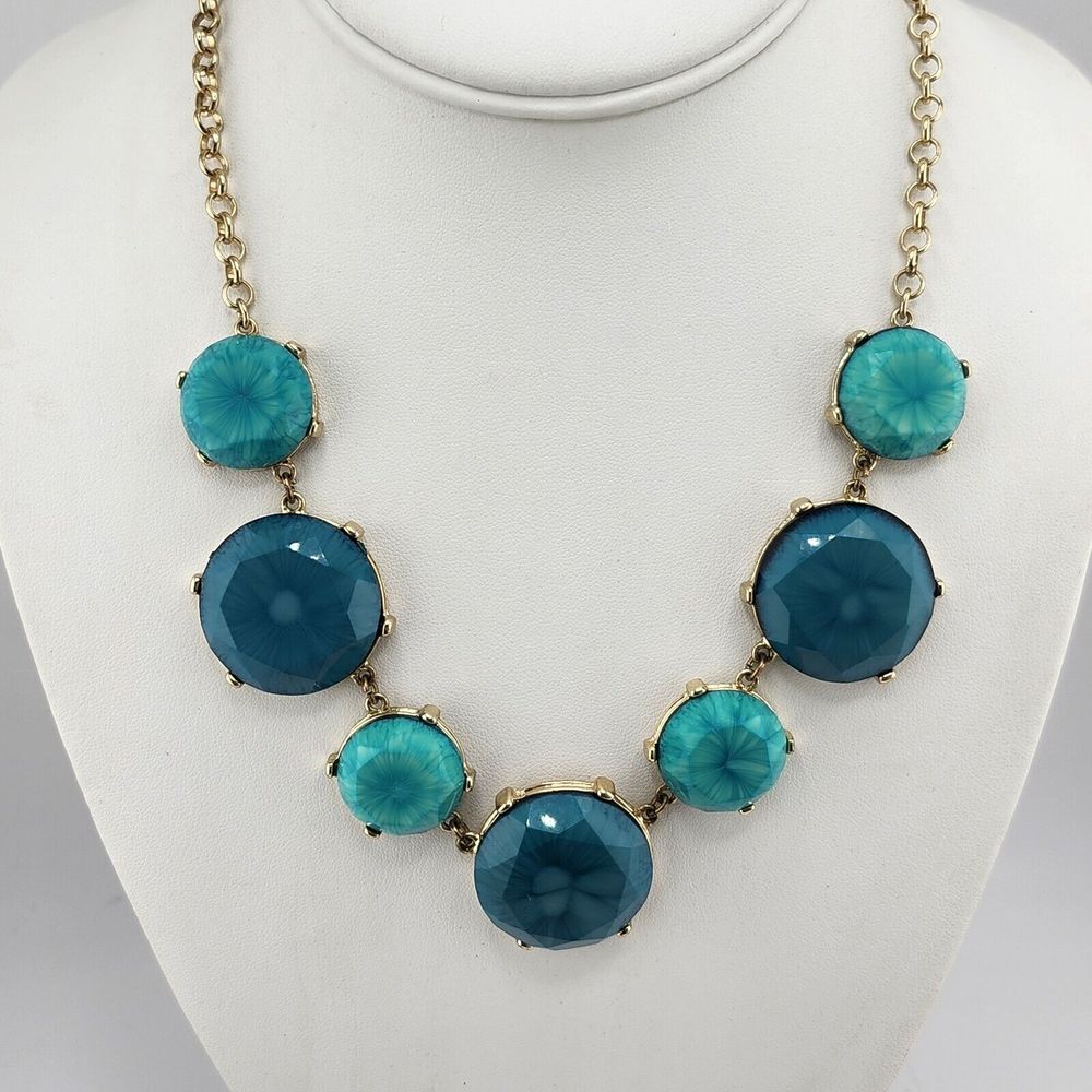 Teal And Gold Tone Statement Necklace‎